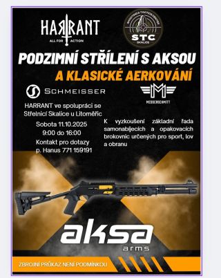 Přijď si užít den plný akce a vyzkoušej si širokou řadu samonabíjecích i opakovacích brokovnic AKSA, Schmeisser a...
